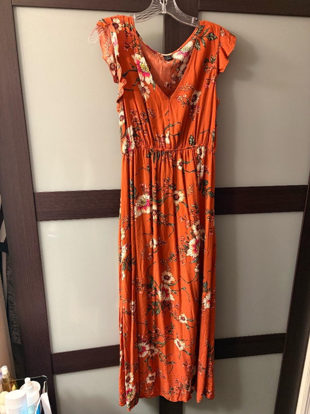 Rustic Orange floral long dress, size L